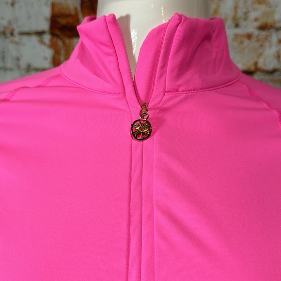 Lilly Pulitzer Luxletic Marion Mesh Panel Half Zip Top UPF 50+ in Prosecco Pink - Picture 4 of 9